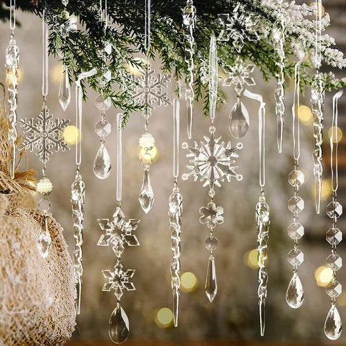 🎅🎄Winter New Year Party Supplies Set - Crystal Snowflake Ornaments For Christmas Tree